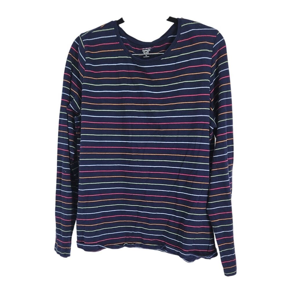 Kim Rogers Navy Blue Striped Long Sleeve Top Womens Size XL Extra Large